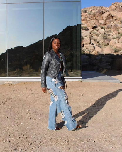 New Fashion Women's Jeans Loose Ripped Mid-Waist Comfortable Temperament Commuter Summer Ladies Solid Color Denim Pants