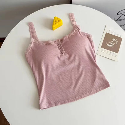 Women's Cropped Top Sexy Lace Woman Clothing Girls Tank Top Sleeveless T-Shirt Vest Female Camisole With Cups Tube Tops Bra Sale