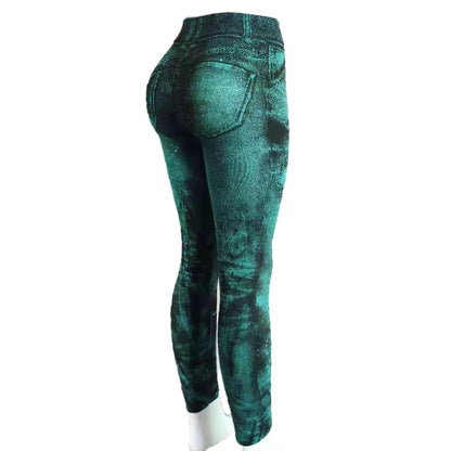 Women Imitation Distressed Denim Jeans Leggings High Waist Pants Fitness Slim Legg Mujer 2022 Sport Push Up Leggings for Women
