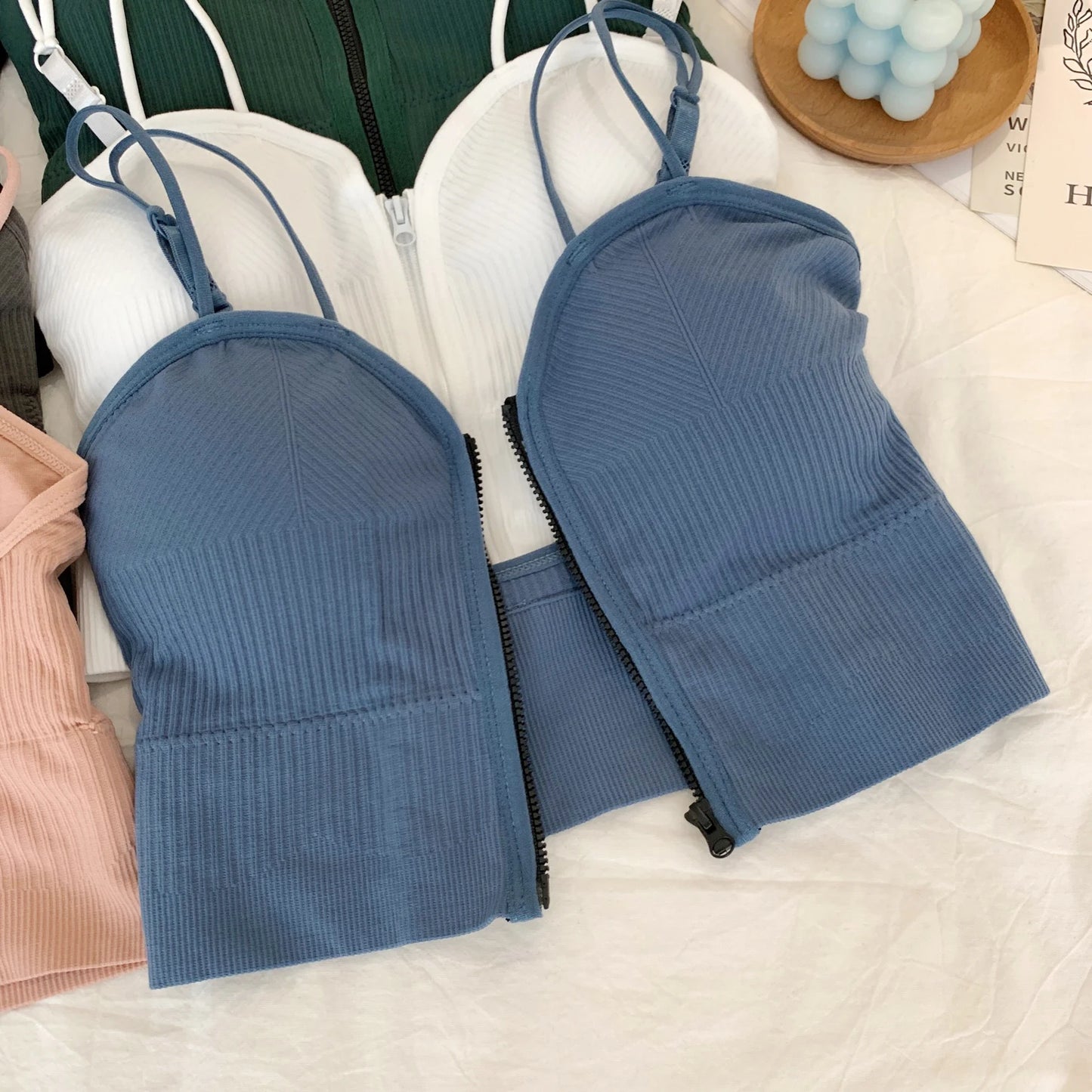 HELIAR Ziper Fly Crop Tops Wish Padded Underwear Tube Tops Women Cottons Crop Tops Basic Tops Women Basic Crop Tops 2025 Summer