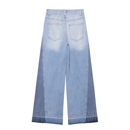 2025 new summer women's casual fashion simple design comfortable stitching high waist wide leg jeans