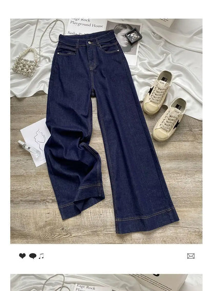 Blue Straight Jeans for Women Early Autumn Autumn 2024 New High Waist Slimming Loose Drooping Wide-Leg Pants