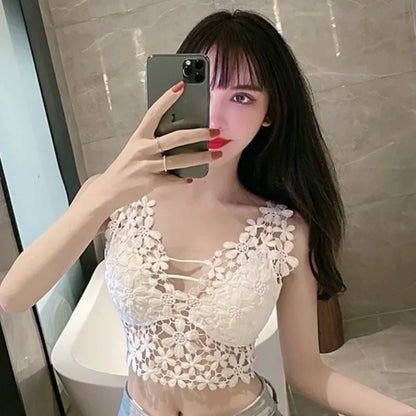 Camis for Women Woman Vest Tank Tops Sexy Strap V-neck Sleeveless Lace Crop Top Backless Loose Female Short Tee Dropshipping