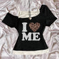 Women's Aesthetic Tops For Women Crop Top 2000s Tops With Suspenders Gothic Clothes Vintage Harajuku Grunge I LOVE ME printing