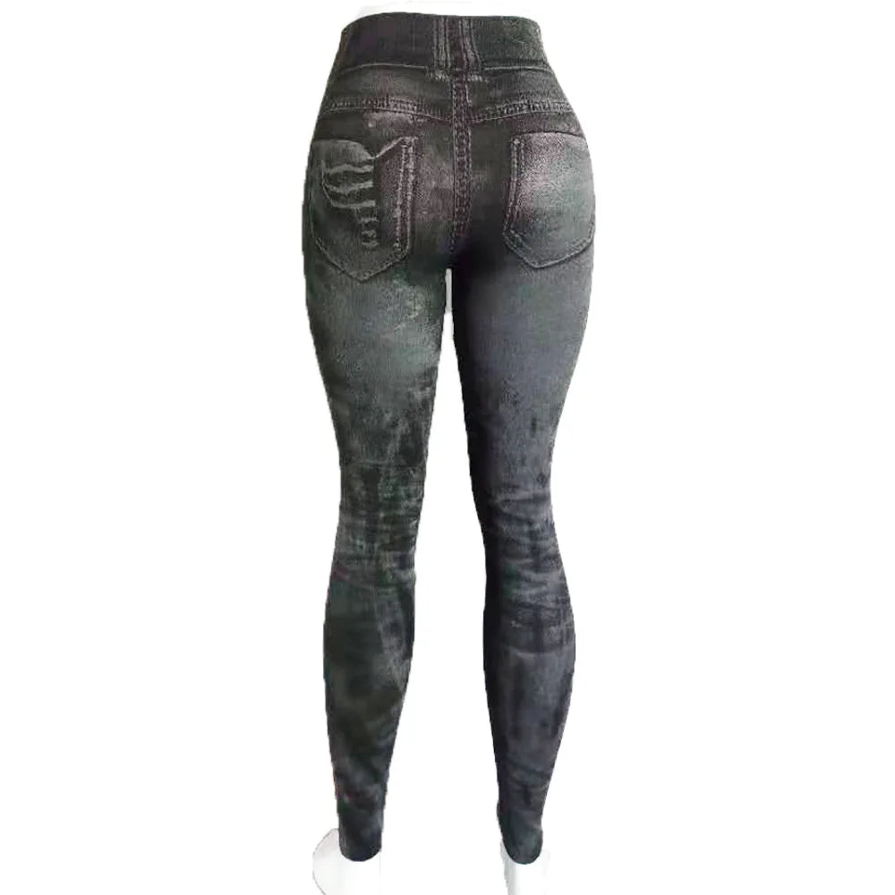 Women Imitation Distressed Denim Jeans Leggings High Waist Pants Fitness Slim Legg Mujer 2022 Sport Push Up Leggings for Women