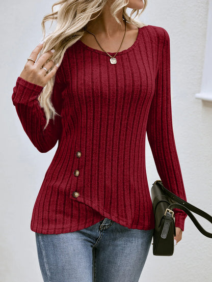 Women's Clothing Western Tops 2024 hot autumn new waist cinched round neck tight long sleeved top Europe America T-Shirts Tees