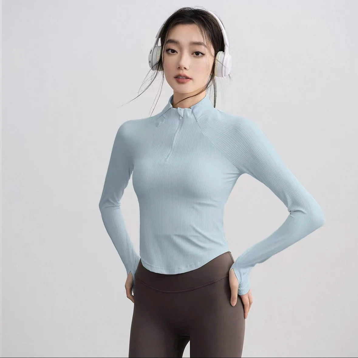 Gym Coat Shirts Stand-up Collar Half Zipper Slim Sports Top T-shirt Thin Activewear Yoga Breathable Long-sleeved Fitness Clothes