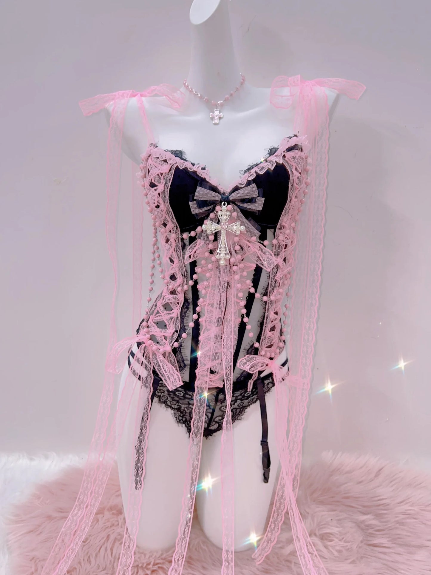 Cross Tank Tops Lace Tank Tops Pink crop top  gothic  tank tops  y2k tops y2k fashion LolitaTank TopsKawaii Tank Tops   bow tops