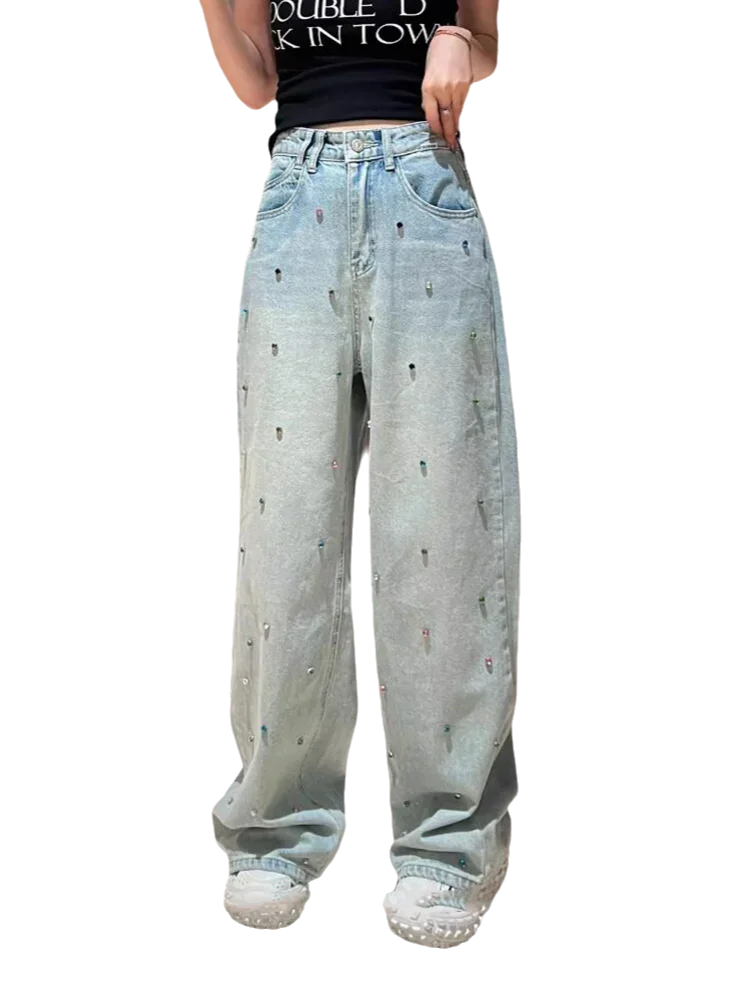 Fashion Street Casual Loose Woman Jeans Light Blue High Waist Basic Straight Pants Female Chicly Y2k New Slim Women Jeans