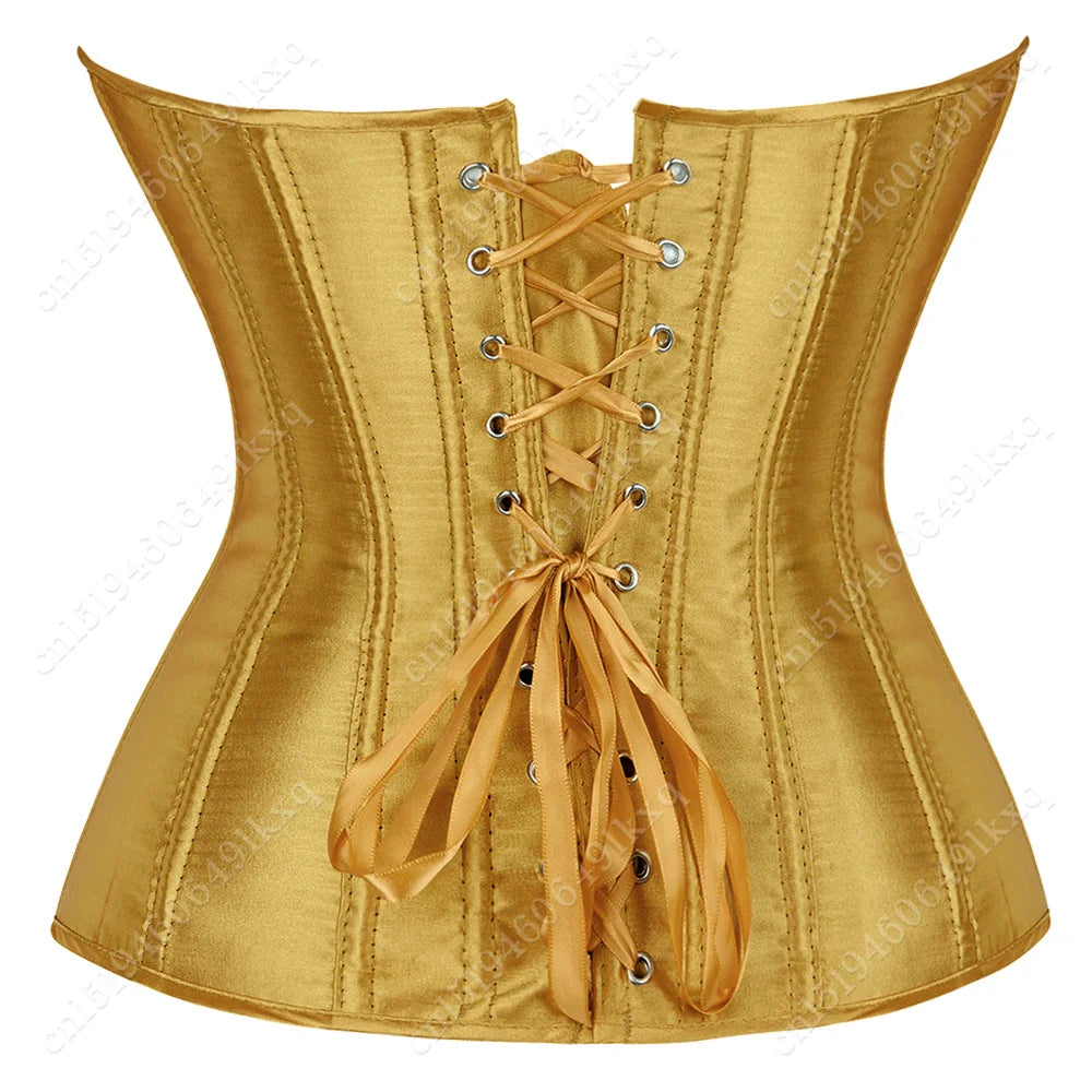 Corset Tops for Women Overbust Bustier Satin Sexy Lace up Corset Orange