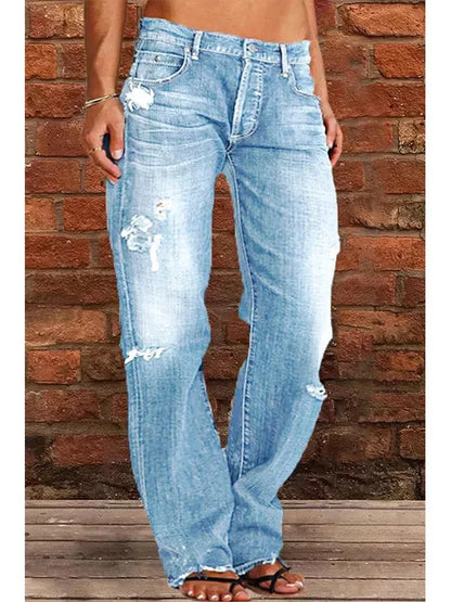 2025 Women's Jeans Slim Fit and Slimming Straight Leg Washed Distressed Jeans for Women
