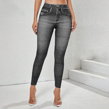 2025 Autumn Winter Denim Yoga Pants Women Vintage Casual Skinny Jeans Tights Woman Pocket High Waist Outdoor Joggers Trousers