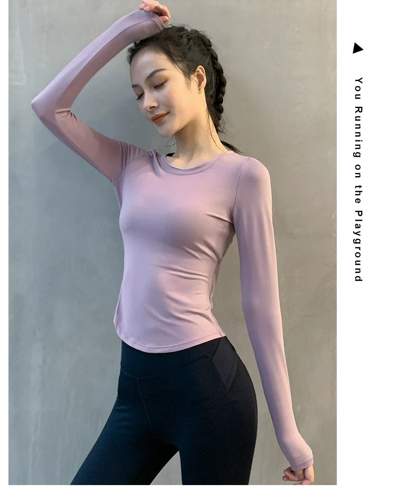 Yoga Tops for Women, Long-Sleeved Fitness Clothes, Sportswear, Running Training Clothes, Breathable Quick-Drying Clothes, Pilates High-End Sportswear