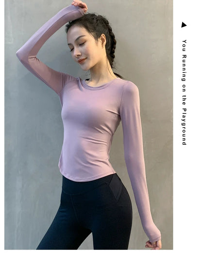 Yoga Tops for Women, Long-Sleeved Fitness Clothes, Sportswear, Running Training Clothes, Breathable Quick-Drying Clothes, Pilates High-End Sportswear