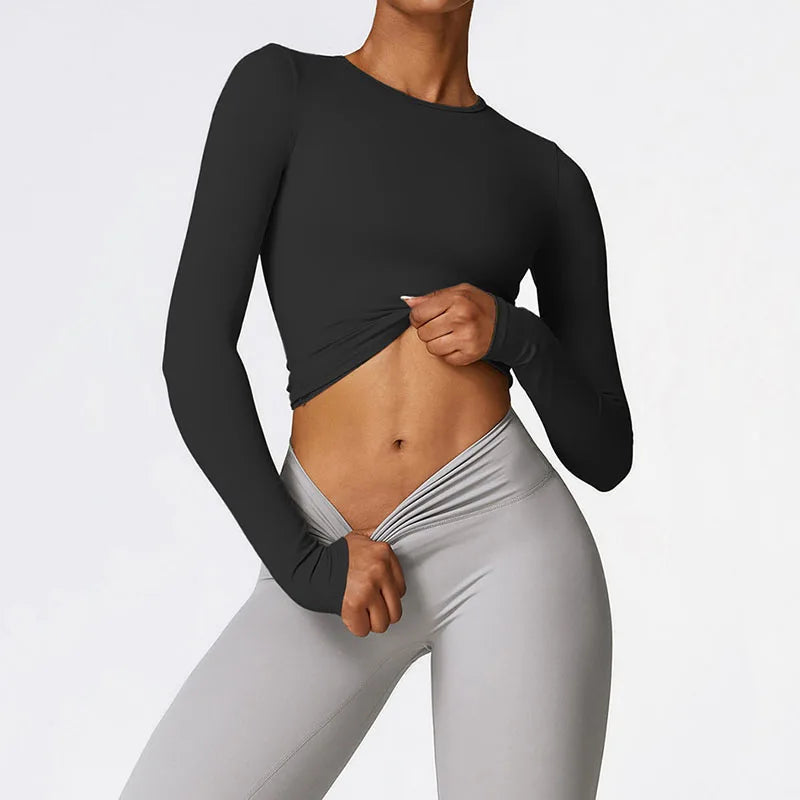 Women's Sports Fitness Clothing Slim Running Sweat Absorbing Skinny Yoga Clothes Quick Drying Clothes Long Sleeved T-shirt