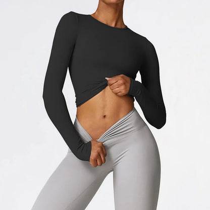 Women's Sports Fitness Clothing Slim Running Sweat Absorbing Skinny Yoga Clothes Quick Drying Clothes Long Sleeved T-shirt