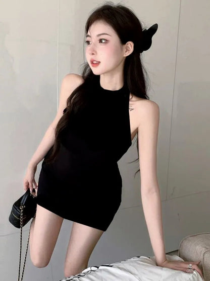 Black Sexy Mini Dresses Women Sweet Hot Girls Slim Fashion Backless Party Bodycon Dress Summer Korean Style Clubwear Vestidos