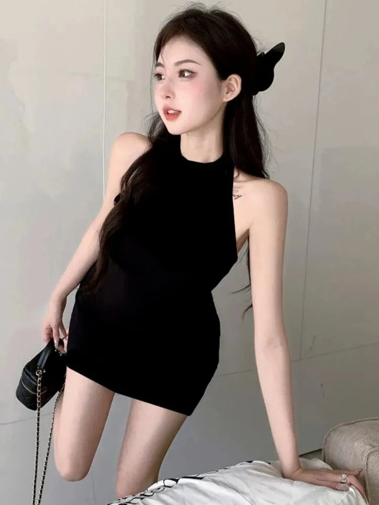 Black Sexy Mini Dresses Women Sweet Hot Girls Slim Fashion Backless Party Bodycon Dress Summer Korean Style Clubwear Vestidos