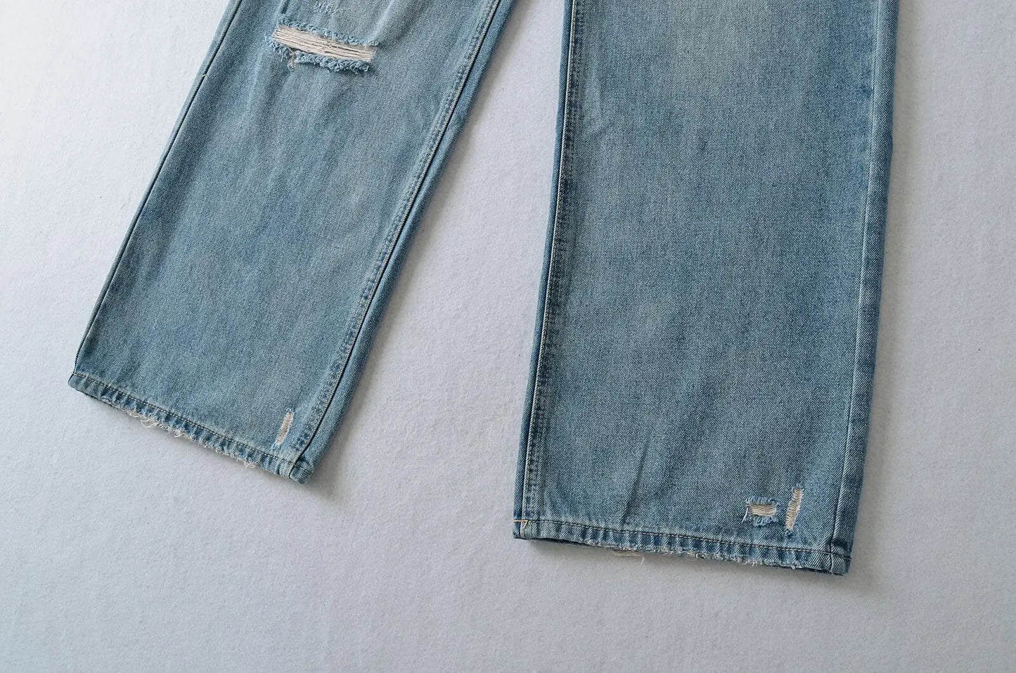 Women's Destroyed Jeans 2025 Spring Summer High Waist Loose Leg Floor-Length Distressed Denim Vintage Daily Staple