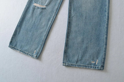 Women's Destroyed Jeans 2025 Spring Summer High Waist Loose Leg Floor-Length Distressed Denim Vintage Daily Staple