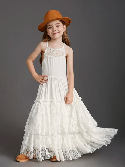 Plus Size Princess Girls Lace Long Dresses Baby Kids Flower Wedding Christmas Party Vestidos Children Clothing For 3-15 Years