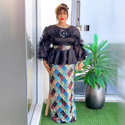 Plus Size Evening Dresses for Women African Luxury Sequin Gown Elegant Turkey Wedding Party Long Dress Ankara Ladies Clothing