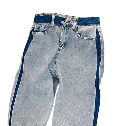 Oversize Straight Loose Jeans for Women Fashion High Waist Contrast Color Blue Denim Pants Streetwear Wide Leg Trousers
