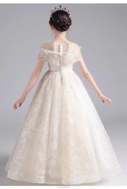 Long Dress 2025 Flower Girl Wedding Dresses Children GirlsGown Costume Kids Host Piano Outfits Birthday Party Vestido Princess