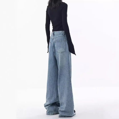 2024 New Blue Jeans Women Embroidered Design Sense Loose Wide Leg Pants Casual Street Style Pants