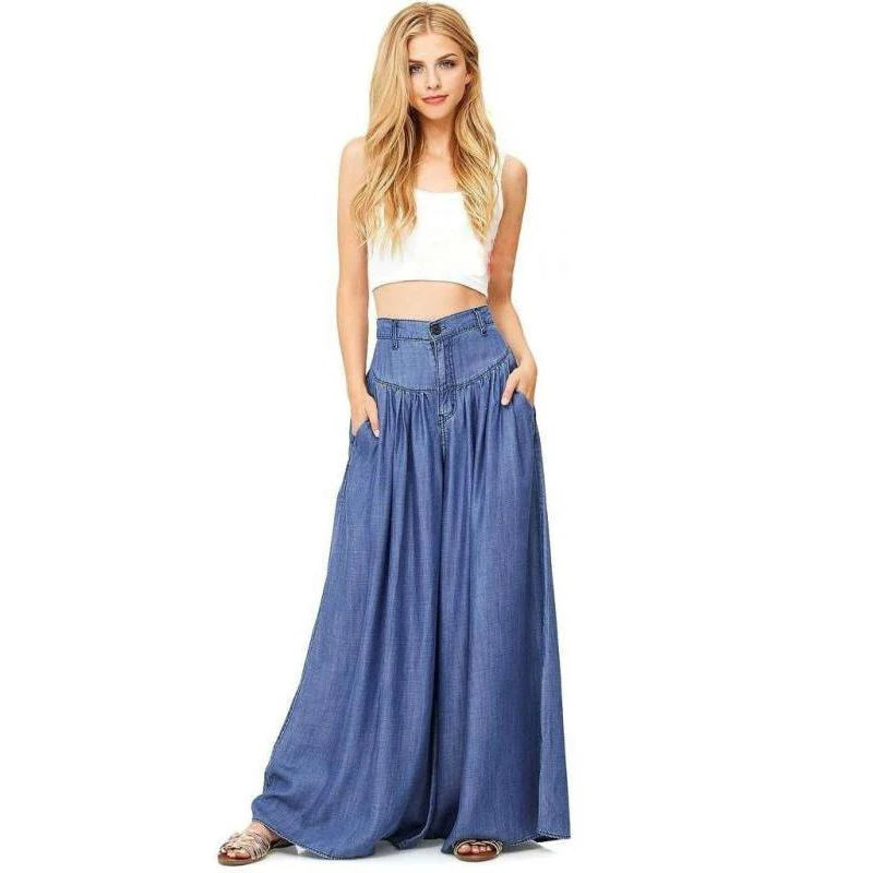 Women's Casual Cotton Linen Jeans Fashion Solid Colour Wide-leg Pants Ladies Loose Plus Size High Waist Long Trousers