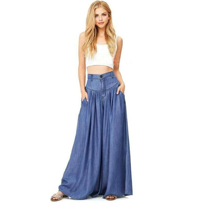 Women's Casual Cotton Linen Jeans Fashion Solid Colour Wide-leg Pants Ladies Loose Plus Size High Waist Long Trousers
