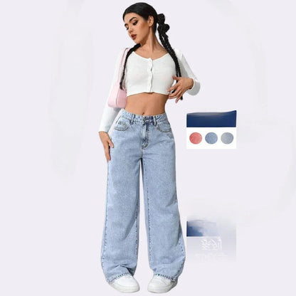Women's High Waist Straight Leg Jeans plus Size Loose Casual Autumn Pants Sweet And Spicy Style 2025