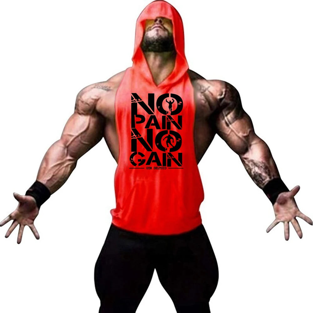 Gym Clothing Mens Bodybuilding Hooded Tank Top Cotton Sleeveless Vest Sweatshirt Fitness Workout Sportswear Tops Male Suspenders