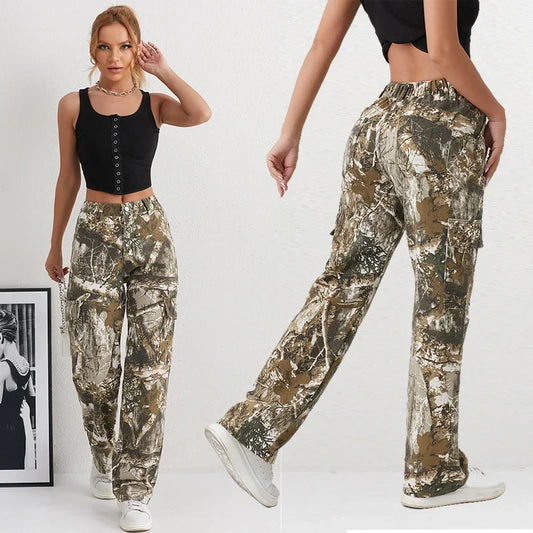 2025 Denim Pants Women's Jeans Camouflage Euramerican High Waist Girl Style Jean Trousers Colorful Straight Leg Wide Leg Pants