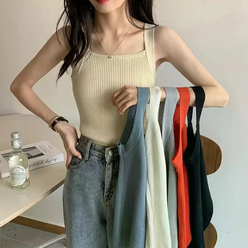 2025 Spring Women Crop Tops Strapy Casual Camis Sleeveless Tank Tops Cute Casual Tops Plain Camis Square Tops for Women Korean