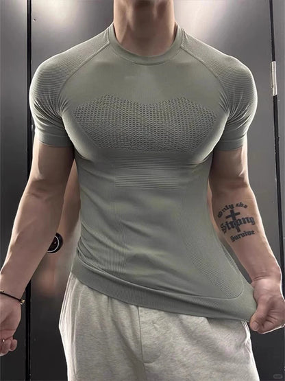 een Fitn Training Clothes Qui Dry ort Sve Men's Summer Running Sports Crion Elastic Muscle T-irt