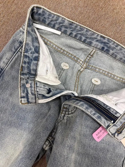 Baggy Jeans Women Clothing Street Retro Washing and Aging Ripped Jeans for Women Casual Wide-leg High Waisted Jeans Woman Pants