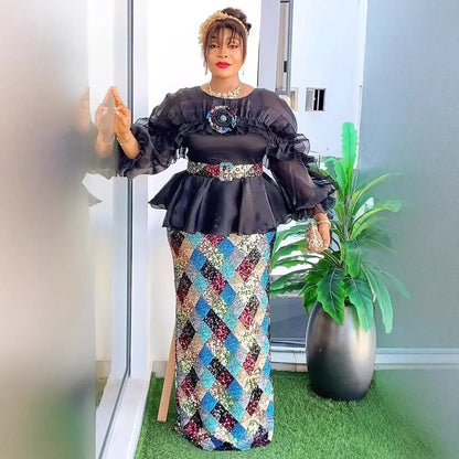 Plus Size Evening Dresses for Women African Luxury Sequin Gown Elegant Turkey Wedding Party Long Dress Ankara Ladies Clothing