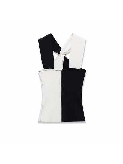 Women New Halter Tops Fashion Metal Decoration Crop Top Woman Sleeveless Knitted Short Tops For Women Sexy Party Top