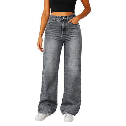 Women Fashion Popular Denim Trousers Minimalist Solid Color Straight Jeans Female Soft Comfortable Daily Office Leisure Pants