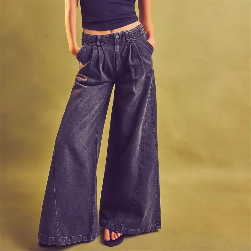 Fashion Vintage High Waist Wide Leg Jeans Women Loose Denim Pants Female Daily Commuter Casual Flared Trousers Trend Streetwear