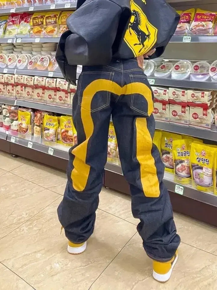 European and American hip-hop jeans men and women printing four seasons trendy trousers Gothic Y2K high street spring and summer