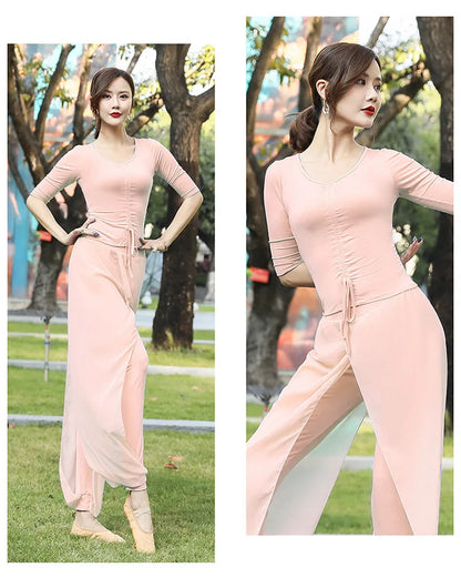 Modern Dance Practice Clothes Body Training Tops Women's Adult Dance Belly Dance Practice Clothes Loose Bloomers Suit 2024