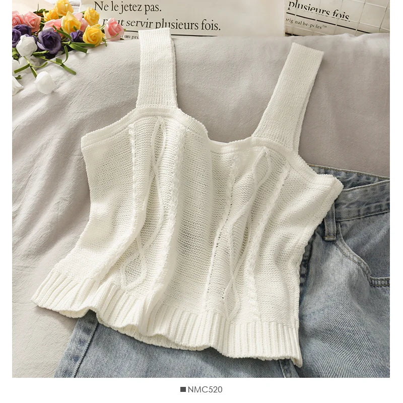 HELIAR Women Flower Embroidery Knitted Crop Tops Women Casual Tube Tops Casual Ribbed Cute Tops Crop Tops Women 2024 Summer