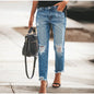 Casual Straight Jeans Women High Waisted Washed Skinny Ripped Slim Denim Pants 2025 Autumn Fashion Trend Commute Lady Trousers