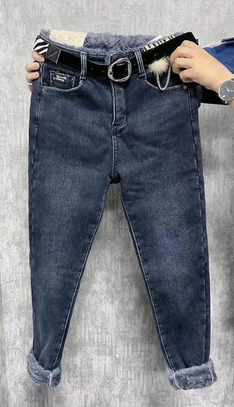 Fleece Jeans For Women Clothes Winter Warm Stretch Denim Harem Pant Loose Thickening Trousers Fall Pantalones De Mujer