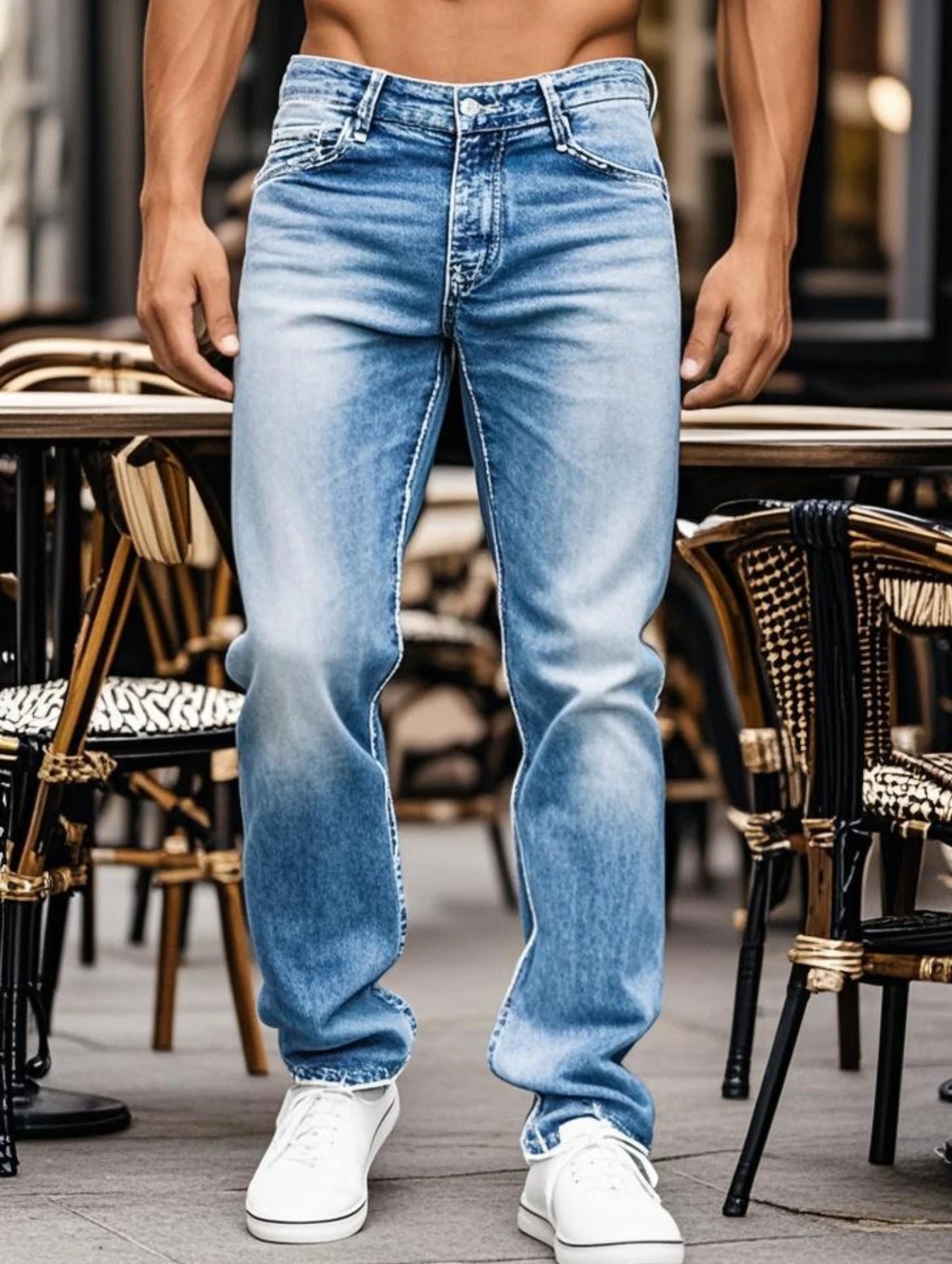 1Pc Y2K Blue Jeans Iefb Retro Frayed Jeans Denim Retro Jeans Tight Jeans