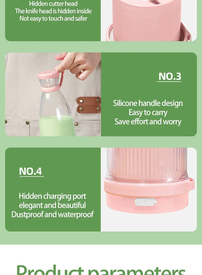 Portable Electric Juicer Cup 6 Blades USB Milkshake Blender Mini Fruit Milk Mixer Fresh Juice Sport Bottle for On-the-Go