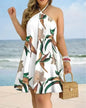 Dresses For Woman 2025 Sexy Sleeveless Backless Short Mini Dress Loose Halter Neck Print Beach Sundress Floral Vestidos S-3XL