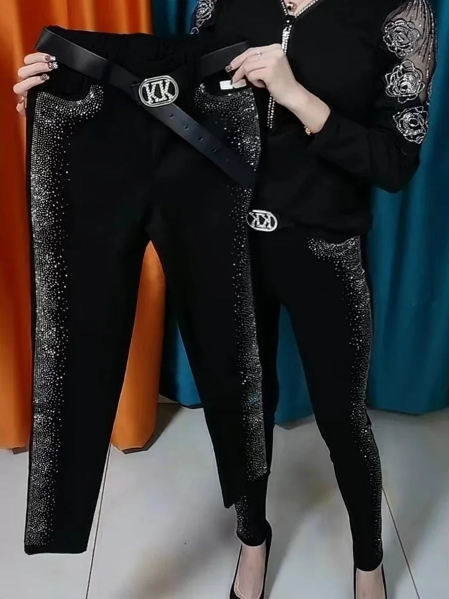 Women Jeans Autumn Spring 2025 Fashion High Waist Hot Drill Slim Cotton Elastic Denim Trousers Elegant Casual Black Pencil Pants